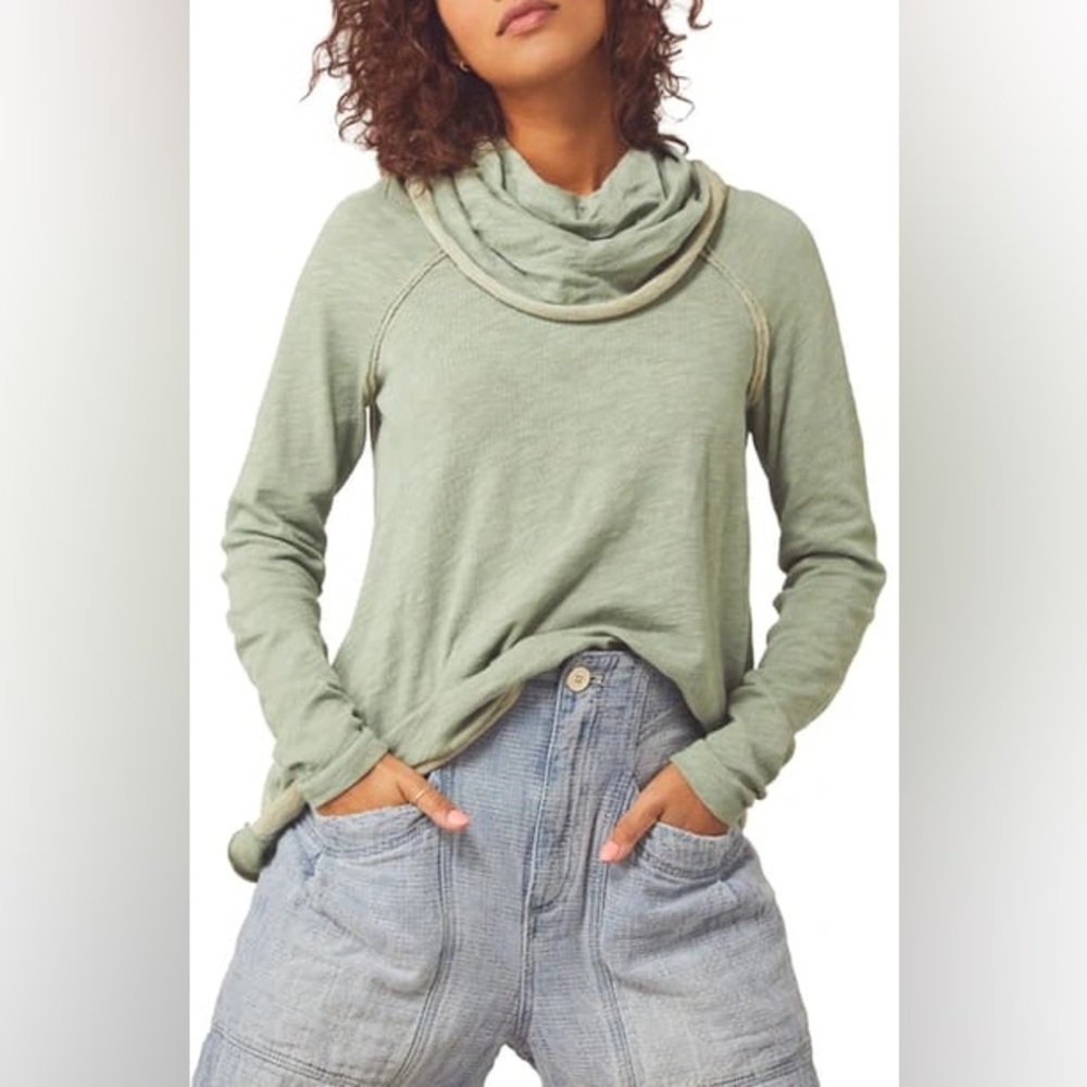 Free People FP Beach Sage Green Cowl Neck Long Sleeve Tunic Top – Size L